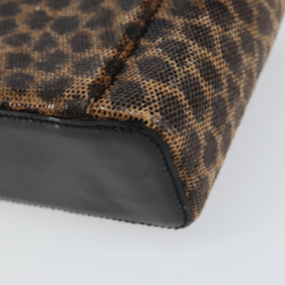 LOEWE Leopard Vanity Hand Bag Leather Black Gold Auth 155236