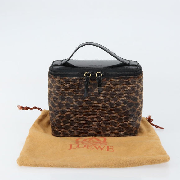 LOEWE Leopard Vanity Hand Bag Leather Black Gold Auth 155236