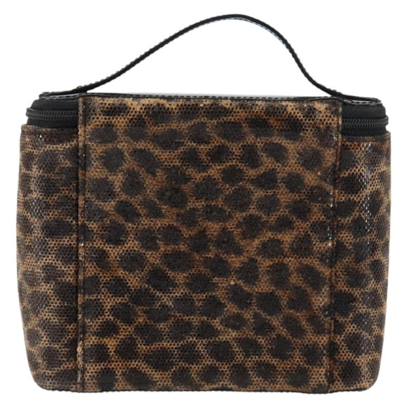 LOEWE Leopard Vanity Hand Bag Leather Black Gold Auth 155236