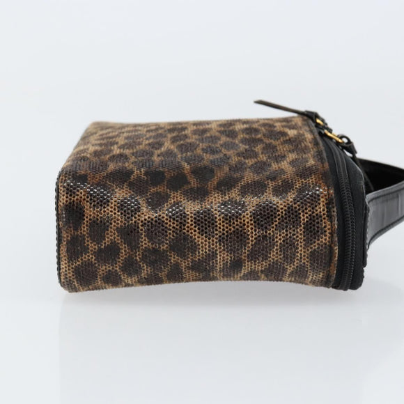 LOEWE Leopard Vanity Hand Bag Leather Black Gold Auth 155236