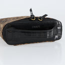 LOEWE Leopard Vanity Hand Bag Leather Black Gold Auth 155236-7