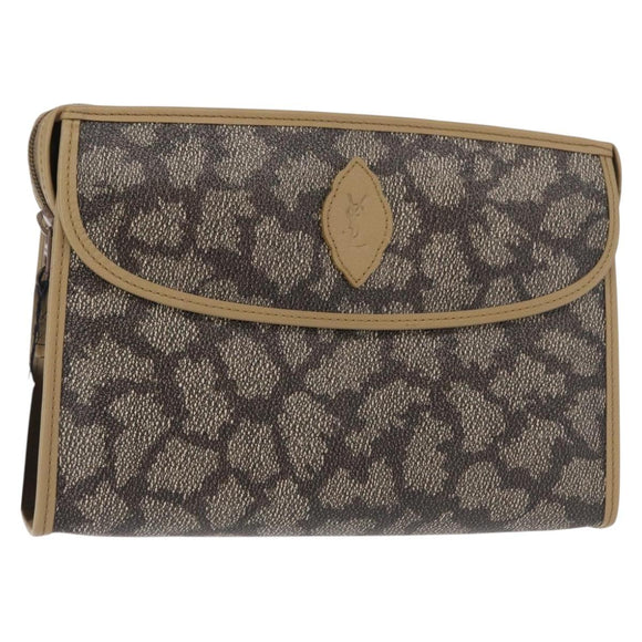 SAINT LAURENT Clutch Bag PVC Leather Beige Auth 155237