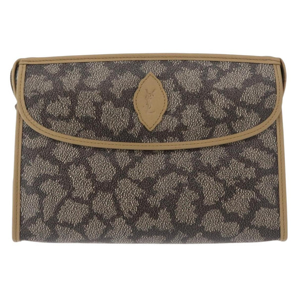 SAINT LAURENT Clutch Bag PVC Leather Beige Auth 155237