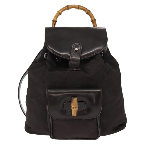 GUCCI Bamboo Mini Backpack Nylon Black Silver 003 1705 0030 Auth 155239