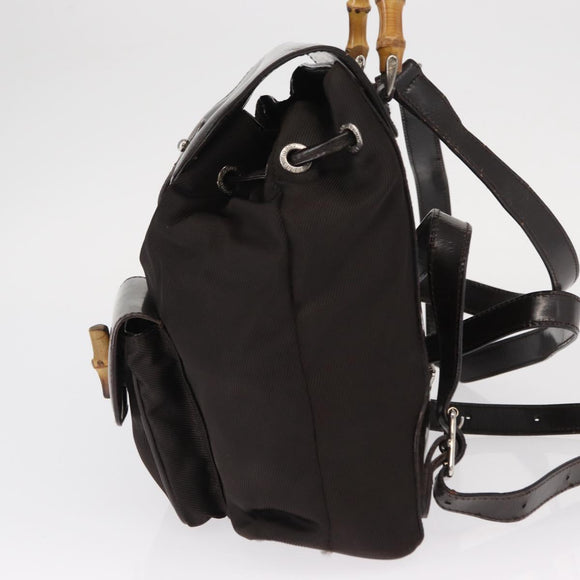 GUCCI Bamboo Mini Backpack Nylon Black Silver 003 1705 0030 Auth 155239