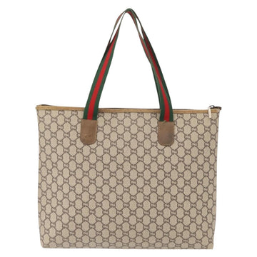 GUCCI GG Plus Supreme Web Sherry Line Tote Bag PVC Beige Red Green Auth 155241 - 0