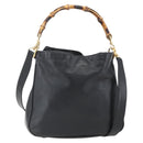 GUCCI Bamboo Hand Bag Leather 2way Black Gold Auth 155242-1