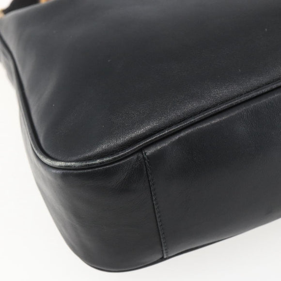 GUCCI Bamboo Hand Bag Leather 2way Black Gold Auth 155242