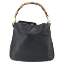 GUCCI Bamboo Hand Bag Leather 2way Black Gold Auth 155242-13