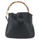 GUCCI Bamboo Hand Bag Leather 2way Black Gold Auth 155242-2