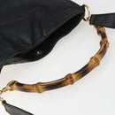 GUCCI Bamboo Hand Bag Leather 2way Black Gold Auth 155242-7