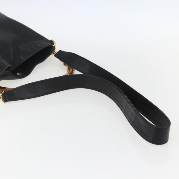 GUCCI Bamboo Hand Bag Leather 2way Black Gold Auth 155242
