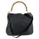 GUCCI Bamboo Hand Bag Leather 2way Black Gold 001 1577 Auth 155243-1