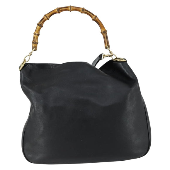 GUCCI Bamboo Hand Bag Leather 2way Black Gold 001 1577 Auth 155243