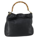 GUCCI Bamboo Hand Bag Leather 2way Black Gold 001 1577 Auth 155243-3