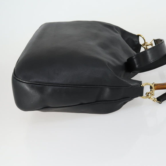 GUCCI Bamboo Hand Bag Leather 2way Black Gold 001 1577 Auth 155243