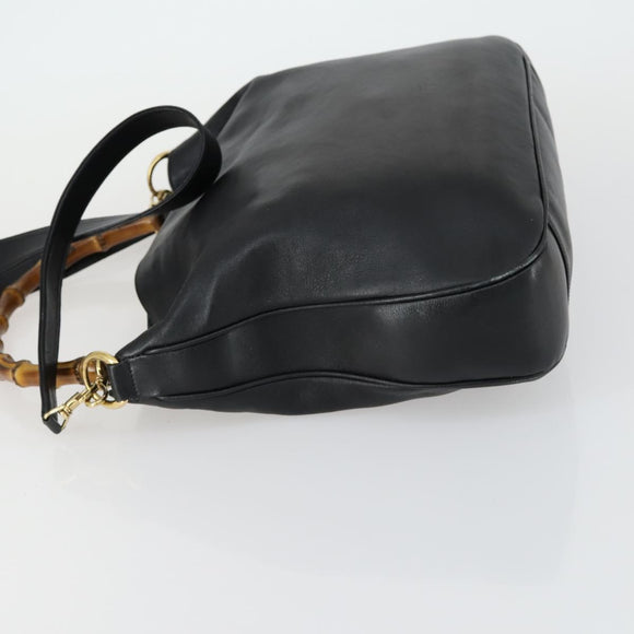 GUCCI Bamboo Hand Bag Leather 2way Black Gold 001 1577 Auth 155243