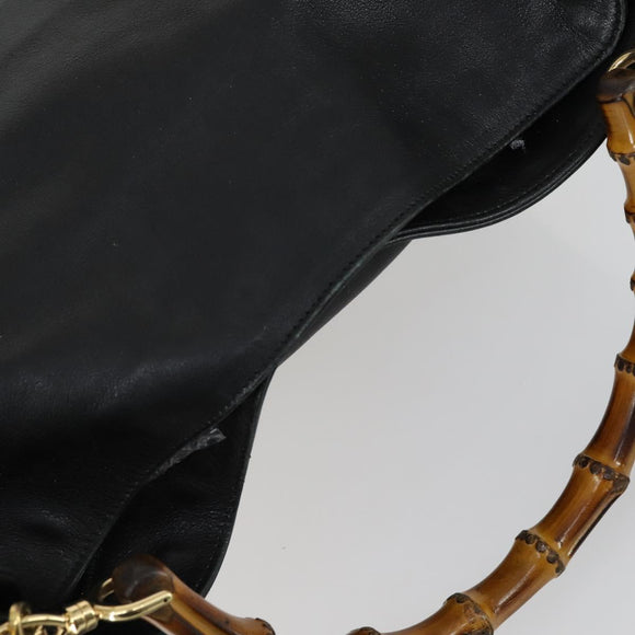 GUCCI Bamboo Hand Bag Leather 2way Black Gold 001 1577 Auth 155243