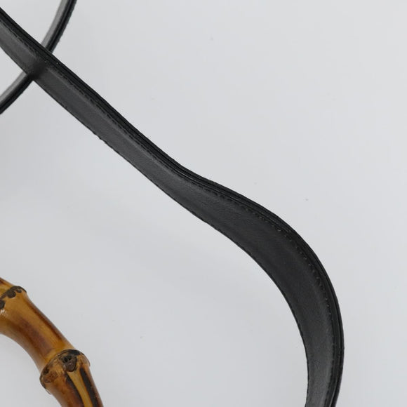 GUCCI Bamboo Hand Bag Leather 2way Black Gold 001 1577 Auth 155243