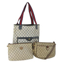GUCCI GG Canvas GG Plus Sherry Line Bag PVC 3 Set Beige Navy Auth 155246-1