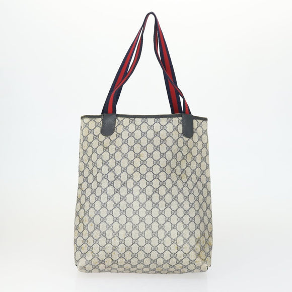 GUCCI GG Canvas GG Plus Sherry Line Bag PVC 3 Set Beige Navy Auth 155246