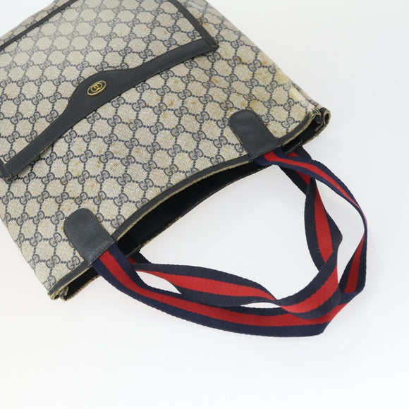 GUCCI GG Canvas GG Plus Sherry Line Bag PVC 3 Set Beige Navy Auth 155246