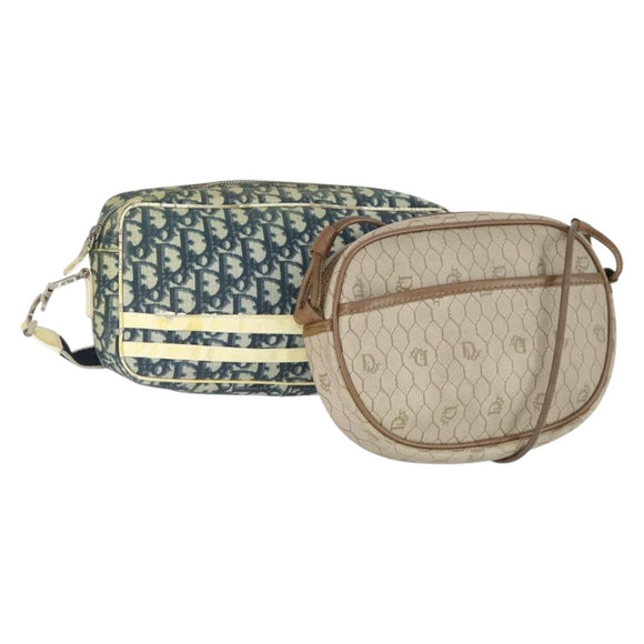 Christian Dior Trotter Honeycomb Canvas Bag PVC 2 Set Navy Beige Auth 155247