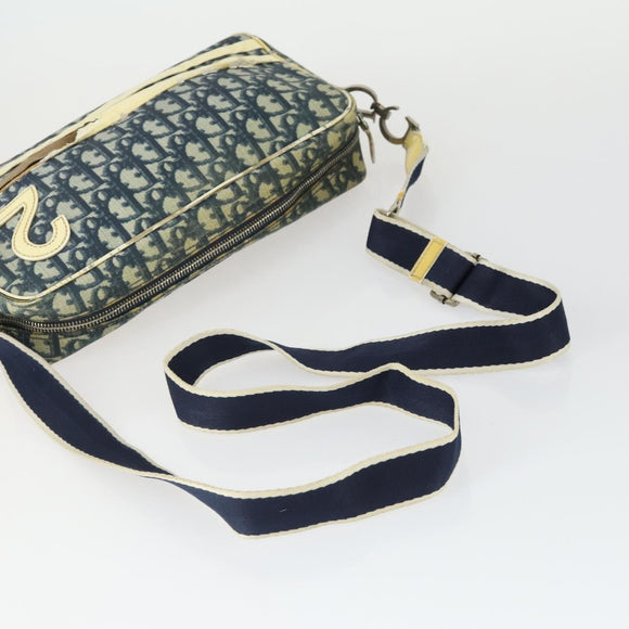 Christian Dior Trotter Honeycomb Canvas Bag PVC 2 Set Navy Beige Auth 155247