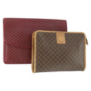 CELINE Macadam Canvas Clutch Bag PVC Leather 2 Set Brown Red Auth 155251-1