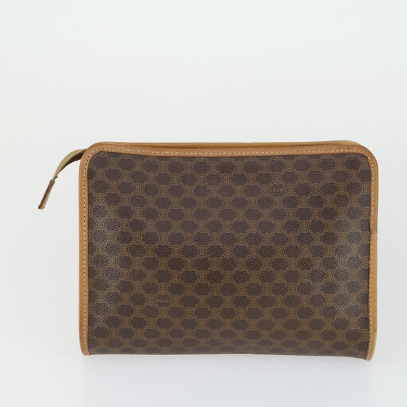 CELINE Macadam Canvas Clutch Bag PVC Leather 2 Set Brown Red Auth 155251