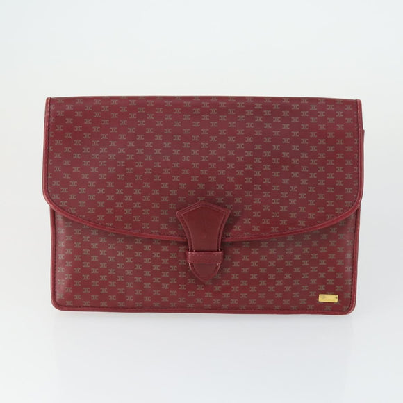 CELINE Macadam Canvas Clutch Bag PVC Leather 2 Set Brown Red Auth 155251