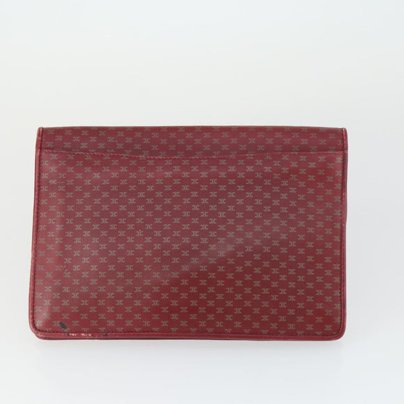 CELINE Macadam Canvas Clutch Bag PVC Leather 2 Set Brown Red Auth 155251