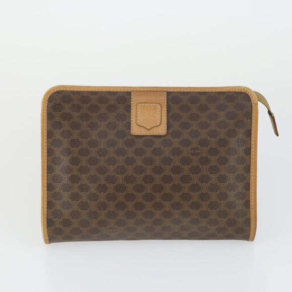 CELINE Macadam Canvas Clutch Bag PVC Leather 2 Set Brown Red Auth 155251