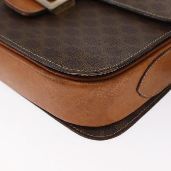 CELINE Macadam Canvas Shoulder Bag PVC Leather Brown Gold Auth 155288