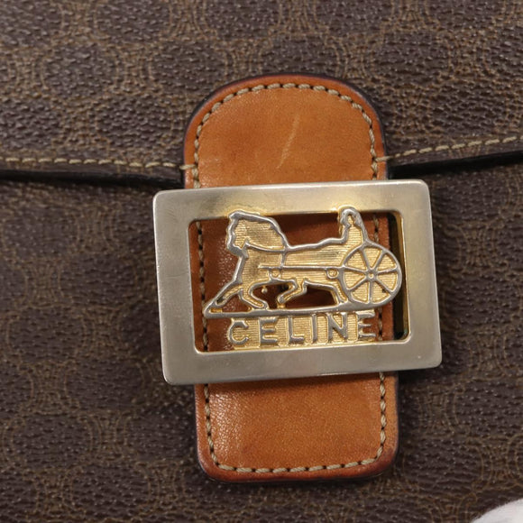 CELINE Macadam Canvas Shoulder Bag PVC Leather Brown Gold Auth 155288