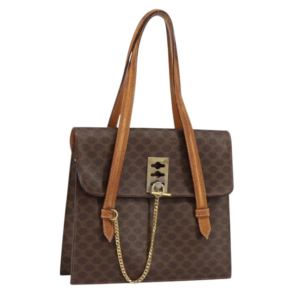 CELINE Macadam Canvas Shoulder Bag PVC Leather Brown Gold Auth 155289