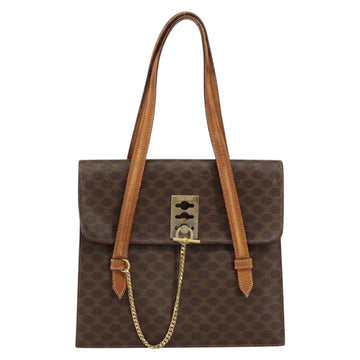 CELINE Macadam Canvas Shoulder Bag PVC Leather Brown Gold Auth 155289 - 0