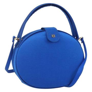 LOEWE Hand Bag Satin 2way Blue Gold Auth 155292
