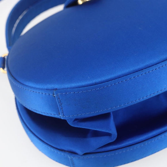 LOEWE Hand Bag Satin 2way Blue Gold Auth 155292