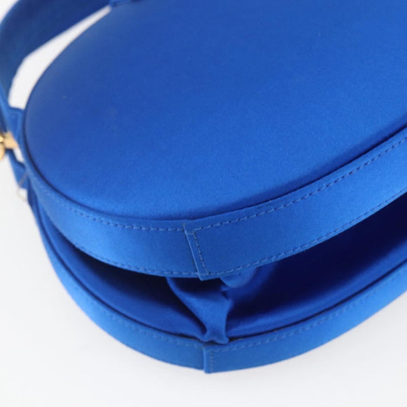 LOEWE Hand Bag Satin 2way Blue Gold Auth 155292