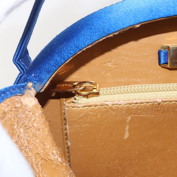 LOEWE Hand Bag Satin 2way Blue Gold Auth 155292