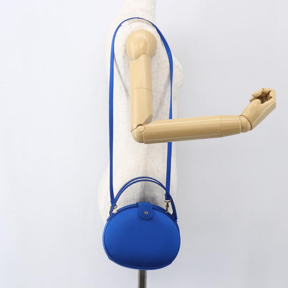 LOEWE Hand Bag Satin 2way Blue Gold Auth 155292