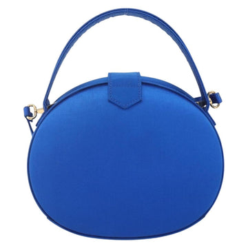 LOEWE Hand Bag Satin 2way Blue Gold Auth 155292 - 0