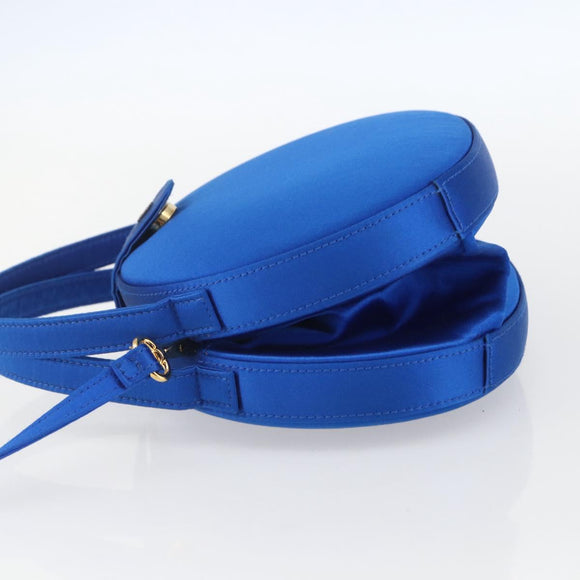 LOEWE Hand Bag Satin 2way Blue Gold Auth 155292