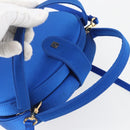LOEWE Hand Bag Satin 2way Blue Gold Auth 155292-6