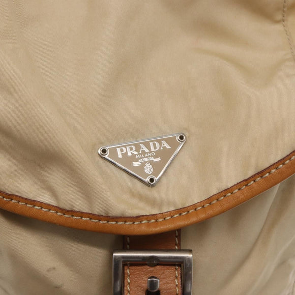 PRADA Backpack Nylon Beige Silver Auth 155293