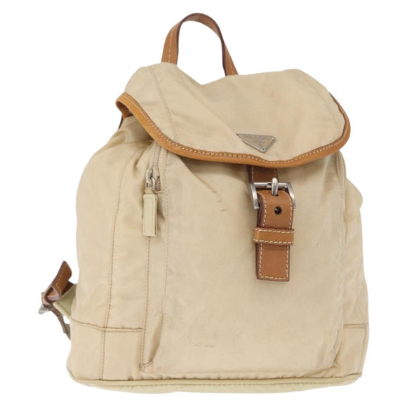 PRADA Backpack Nylon Beige Silver Auth 155293