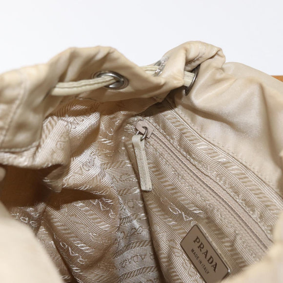 PRADA Backpack Nylon Beige Silver Auth 155293