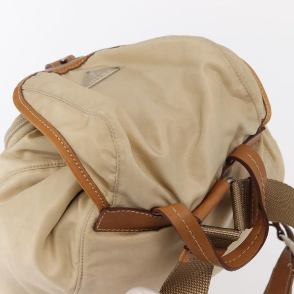 PRADA Backpack Nylon Beige Silver Auth 155293