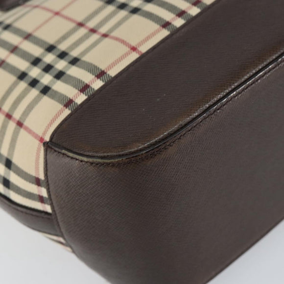 BURBERRY Nova Check Tote Bag Canvas Beige Gold Auth 155295